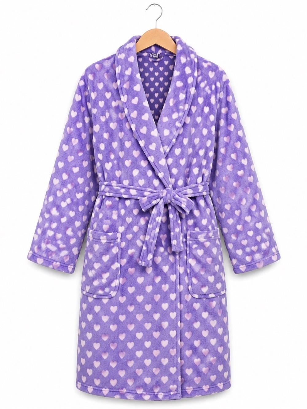 Simplicity NWT Womens XS/S Purple Heart Plush Fleece Midi Robe Belted soft cozy